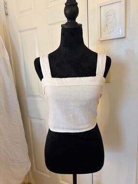 White Square-Neck Cropped Tank Top